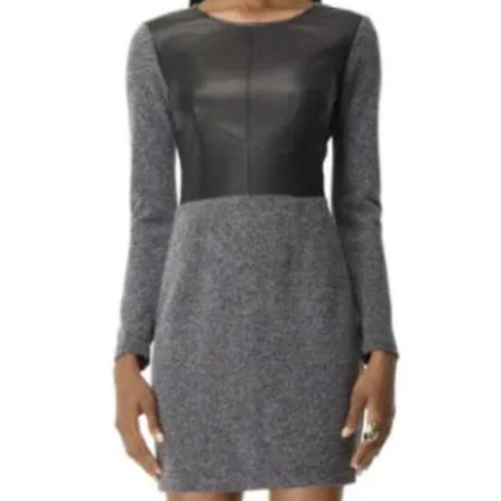 Club Monaco 100% real leather front black and mottled grey dress Size 10